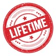LIFETIME text on red round grungy stamp.