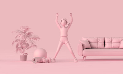 Female character doing jumping jack exercise. 3D Rendering