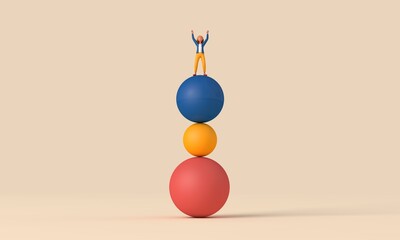 Aufkleber - A female character balancing on unstable shapes. 3D Rendering