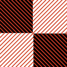 Ornamental Wallpaper In Black And White Color. Pattern With Geometric Ornament. Red Stripped Background.