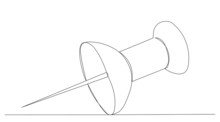 Push Pin Drawing By One Continuous Line, Vector