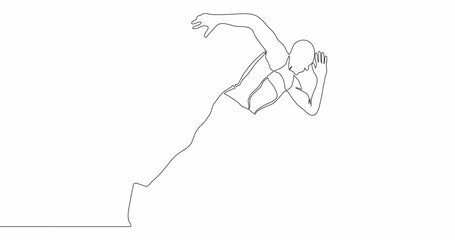 Wall Mural - Self drawing line animation athlete running fast continuous one single line drawn concept