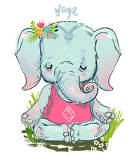 Elephant With Flowers In Meditation Pose