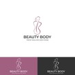 Slim female body silhouette logo mockup, abstract health feminine svelte figure of a young girl pink line art, female emblem template for spa or diet.