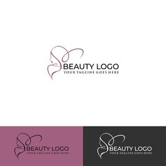 Beauty woman fashion logo. Abstract gold vector template linear style on black background