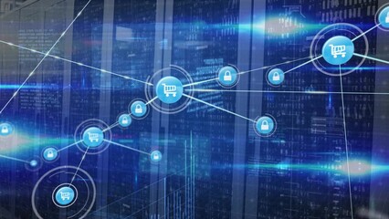 Poster - Animation of network of connections with icons over servers