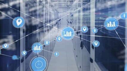 Poster - Animation of network of connections with icons over servers