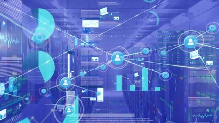 Poster - Animation of network of connections with icons over servers