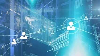 Poster - Animation of network of connections with icons over servers