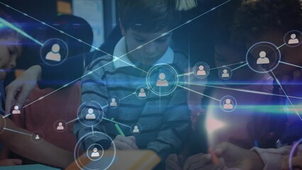 Poster - Animation of network of connections with icons over class of diverse pupils