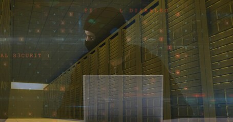 Aufkleber - Animation of data processing over caucasian male hacker and computer servers