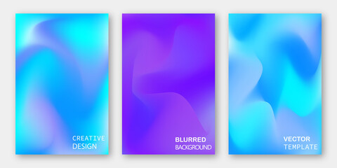 Abstract gradient fluid liquid cover template. Blurred gradient template set. Liquid dynamic gradient waves. Smooth templates collection for brochures, posters, banners, flyers and cards