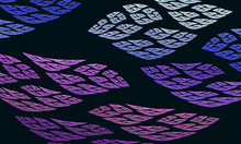 Abstract Decorative Purple Violet Pink Rectangles In Wavy Geometric 3d Structure Floating In Deep Dark Space. Psychedelic Weird Texture Or Pattern. Concept Of Cyber Galactic Universe. Great As Print.