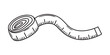 © Olga - Outline doodle illustration of tape measure. Hand drawn sketch of rolled metric ribbon. Studio, atelier, fitness vector icon isolated on white background