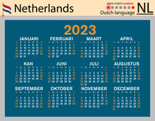 Dutch Horizontal Pocket Calendar For 2023. Week Starts Sunday