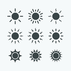 Poster - Yellow sun vector icon set. Isolated sunshine icon vector design. Designed for web and app design interfaces.