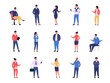 © Tartila - Business people. Cartoon characters standing in relaxed poses wearing costumes, office workers and business employees. Vector diverse team and happy community