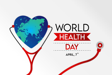 World Health Day Concept Vector Illustration. 7th April world health with heart globe and doctor stethoscope concept Background or poster design template