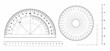 Angles measuring tool set. Round 360 protractors scale, 180 degrees measure, metric rulers set. Equipment protractor to angle measure, drafting chart.
