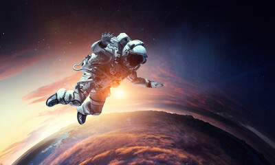 astronaut at spacewalk . mixed media