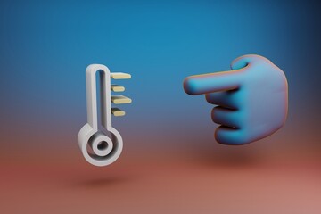 Poster - Beautiful illustrations abstract Hand index finger points to Thermometer symbol icon on a multicolor bright background. 3d rendering illustration. Background pattern for design.