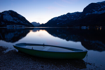 Wall Mural - Boat on the lake Grundlsee, Salzkammergut, Styria, Austria