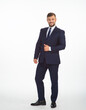 © serhii - young businessman in a suit posing with different emotions on a white background in the studio isolated in full growth