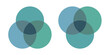Venn diagram with 3 overlapping circles set. Piramid and Upside down. Flat design blue and green colors.