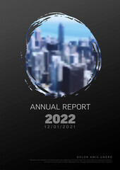 Wall Mural - Dark annual report front cover page template with photo