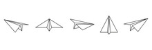 Paper Plane Line Set. Sending Message Airplane Collection. Vector Isolated On White.