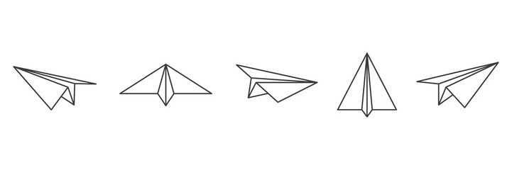 Poster - Paper plane line set. Sending message airplane collection. Vector isolated on white.