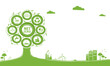 Net zero and carbon neutral concept. Net zero greenhouse gas emissions target. Climate neutral long term strategy with green net zero icon and green icon on green circles doodle background.