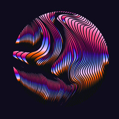 Poster - Glitched and distorted sphere in holographic colors. Trendy logotype template.