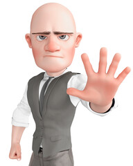 Canvas Print - bald businessman cartoon is angry and also saying hey stop there