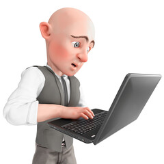 Poster - bald businessman is typing and holding a laptop