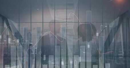 Poster - Animation of data processing over diverse business people talking and walking