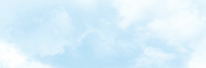 Wall Mural - Soft clouds in blue sky for background with watercolor techniques. abstract watercolour painting blue sky overcast above the cloud in panorama view beautiful cloudscape for background