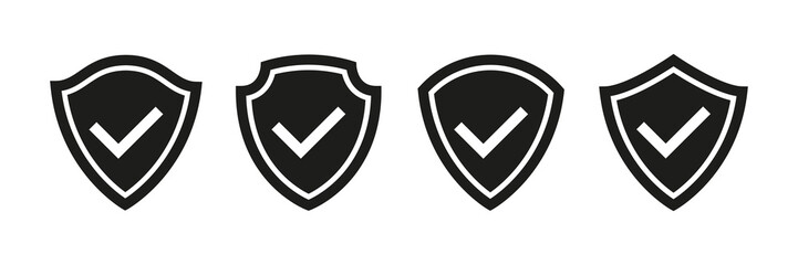 Wall Mural - Shield icon with check mark set. Verified guard symbol collection. Protection sign. Vector isolated on white.