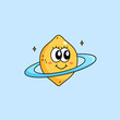 Cute fresh lemon planet ring character mascot design. Adorable old school retro style cartoon vector illustration
