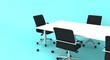 © adobedesigner - Conference table and black office chairs. Isolated render on turquoise background. 3d rendering.
