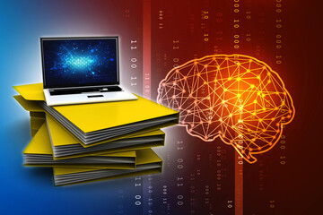 Poster - 3d rendering Folder connected to computer network
