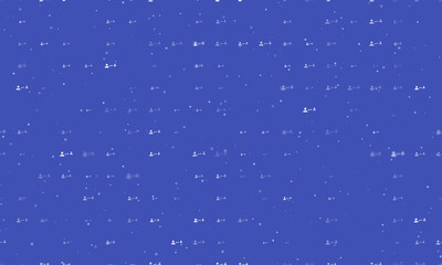 Poster - Seamless background pattern of evenly spaced white social distance symbols of different sizes and opacity. Vector illustration on indigo background with stars