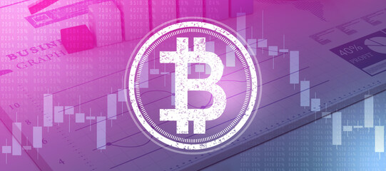 Poster - 2d rendering bitcoin sign concept
