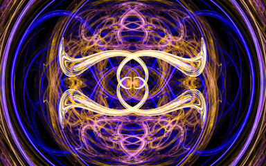 Leinwandbilder - abstract illustration of a computer generated fantastic emblem in various shapes and shades on a black background for use in symbology, signs for digital design and graphics