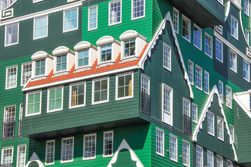 ZAANDAM, NETHERLANDS - April 26th, 2022: View to iconic Inntel Hotels Amsterdam Zaandam, one of the most recognizable hotels in the Netherlands and the whole Europe