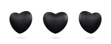 Realistic 3d Black Heart Vector Icon Illustration