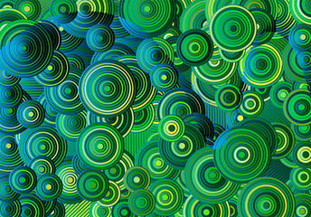Poster - Abstract psychedelic background with circles and lines of various widths in retro optical illusion style.