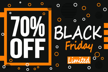 70% off black friday sale banner template graphic image. Vector illustration.