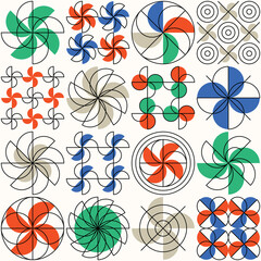 Wall Mural - Colorful art background with abstract geometric shapes. Trendy Neo Memphis seamless pattern.