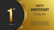 1st anniversary logo with gold color for booklets, leaflets, magazines, brochure posters, banners, web, invitations or greeting cards. Vector illustration.